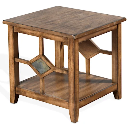 Rustic End Table with Slate Accent